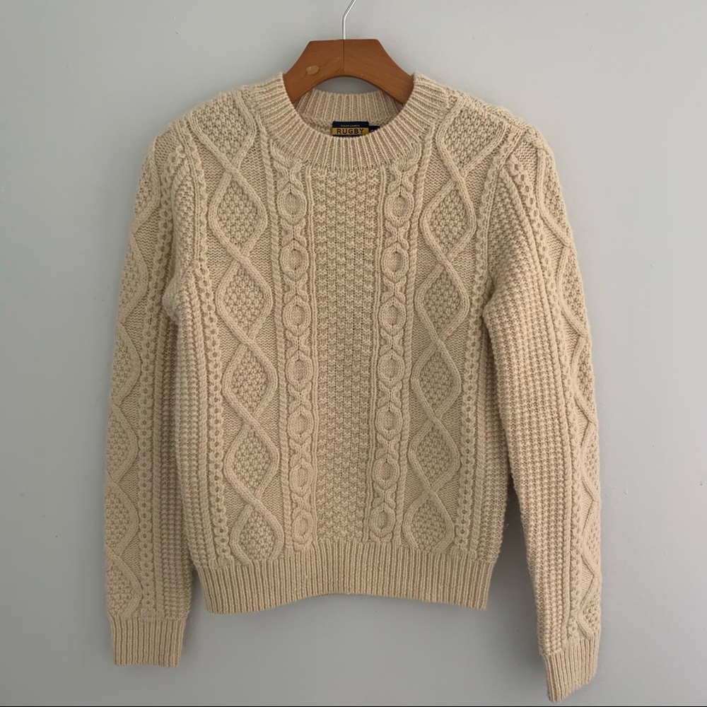 Rugby RL Cable Knit Ivory Crewneck Sweater Small